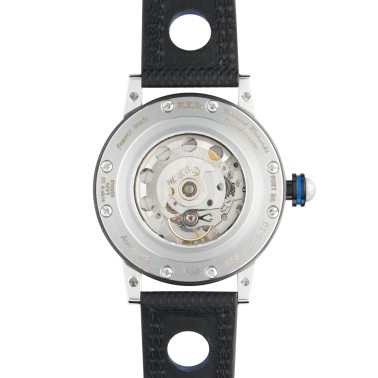 Montre BRM GF6 automatique inox traité PVD noir aiguilles bleues 44 mm