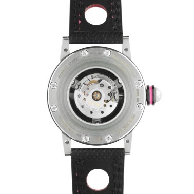 Montre BRM GF7 automatique inox traité PVD noir aiguilles roses 38 mm