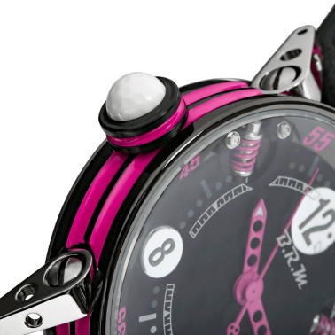 Montre BRM GF7 automatique inox traité PVD noir aiguilles roses 38 mm