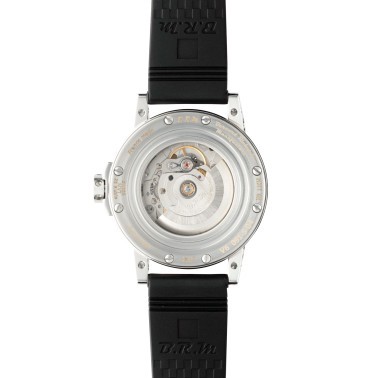 Montre BRM V6 automatique inox cadran blanc aiguilles noires bracelet caoutchouc 44 mm