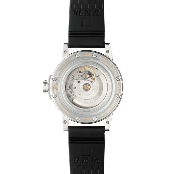 Montre BRM V6 automatique inox cadran blanc aiguilles noires bracelet caoutchouc 44 mm