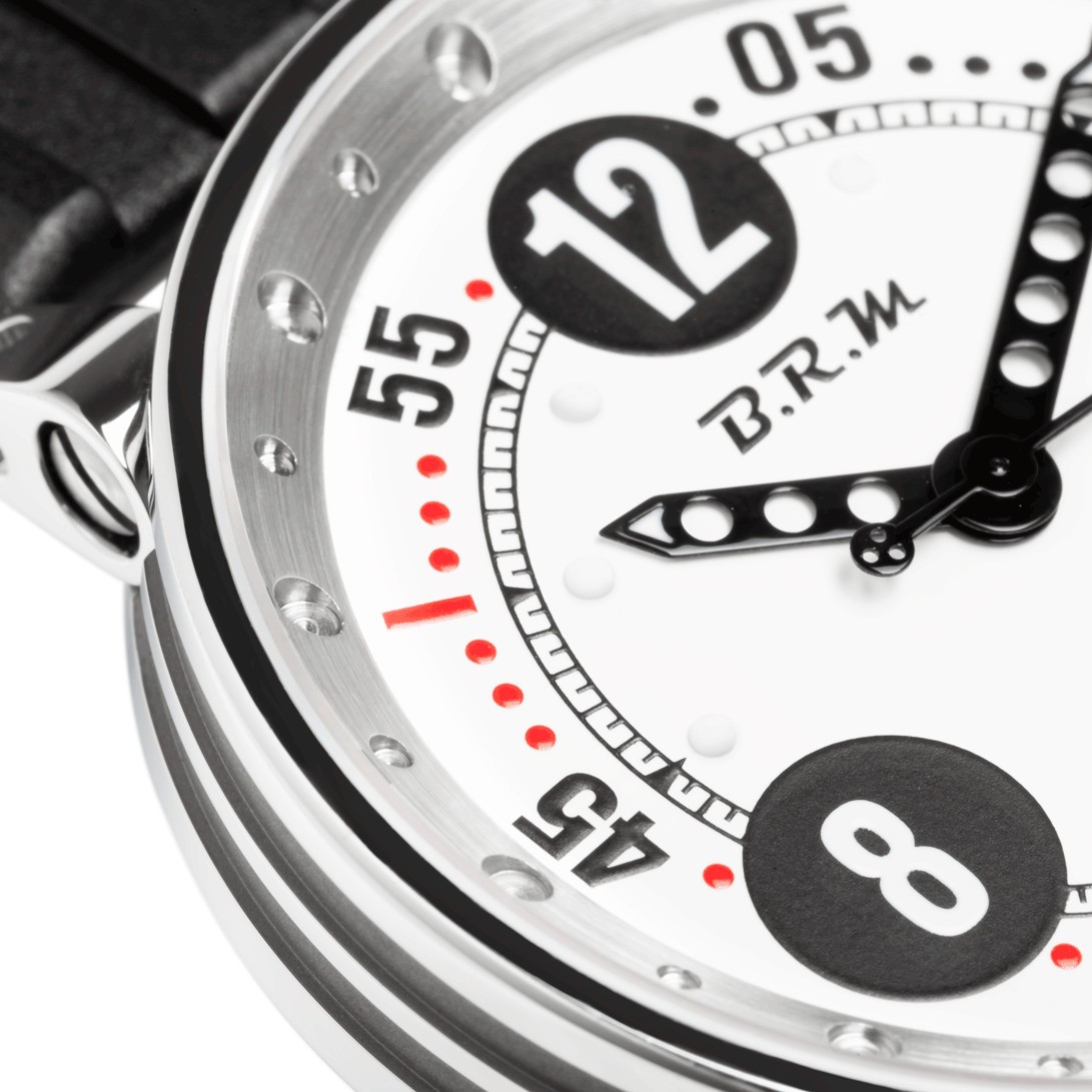 Montre BRM V6 automatique inox cadran blanc aiguilles noires bracelet caoutchouc 44 mm