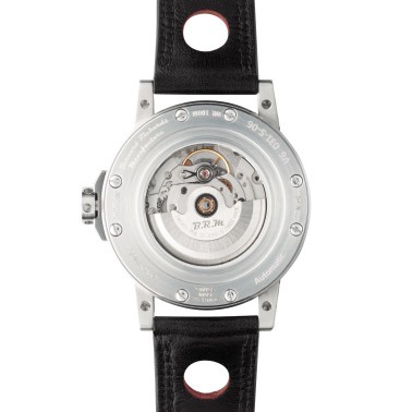 Montre BRM V6 automatique inox cadran noir aiguilles rouges bracelet cuir noir 44 mm