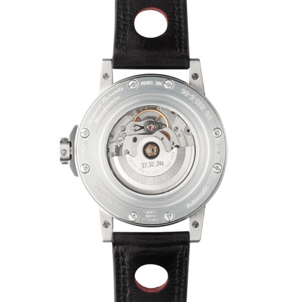 Montre BRM V6 automatique inox cadran noir aiguilles rouges bracelet cuir noir 44 mm