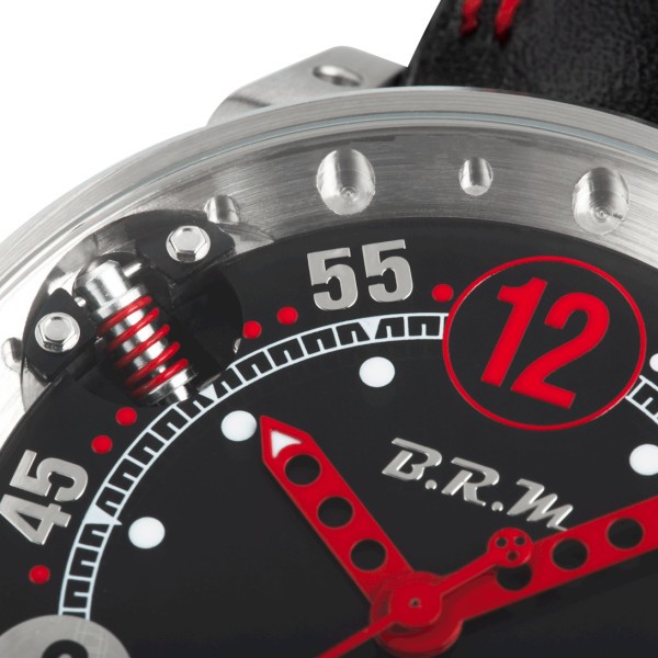 Montre BRM V6 automatique inox cadran noir aiguilles rouges bracelet cuir noir 44 mm