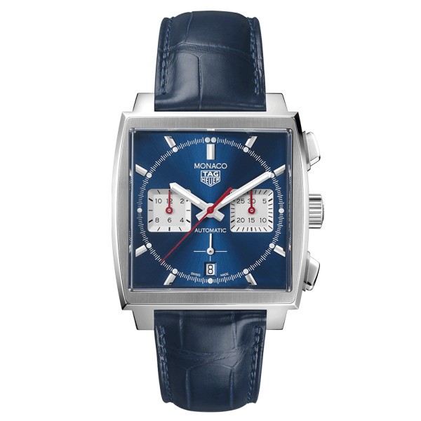 Montre TAG Heuer Monaco Calibre Heuer 02 cadran bleu bracelet croco 39 mm CBL2111.FC6453