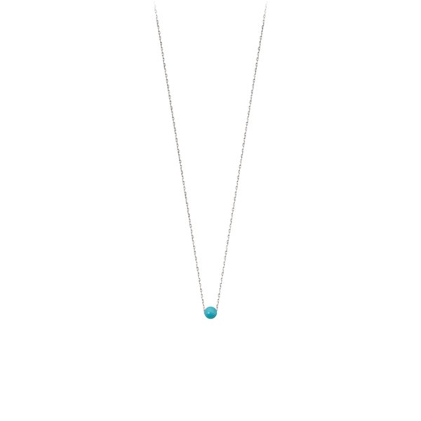 Collier Claverin Simply Mini en or blanc et perle turquoise