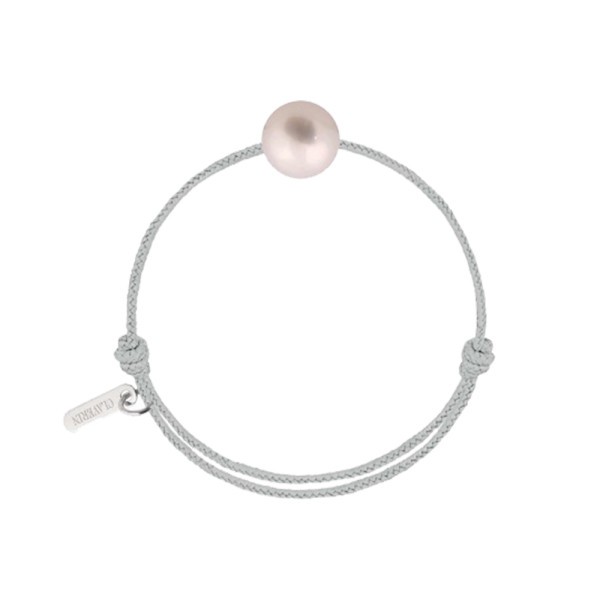 Bracelet Claverin Baby Pearly cordon gris perlé et perle blanche