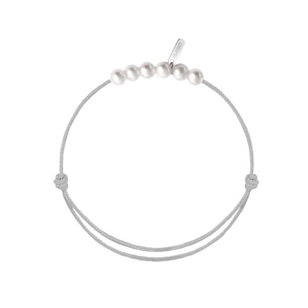 Bracelet Claverin 6 little XL cordon gris perlé et perles blanches