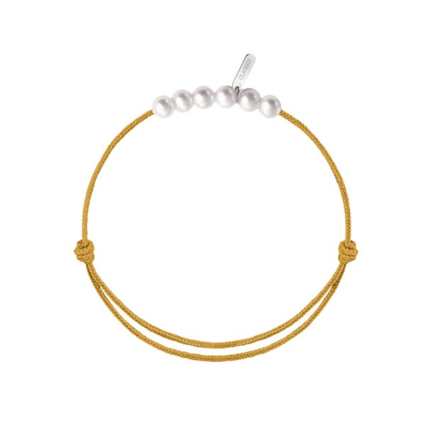 Bracelet Claverin 6 little XL cordon moutarde et perles blanches