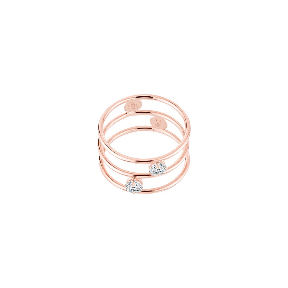 Bague double La Brune et La Blonde Hula Hoop en or rose et 2 diamants