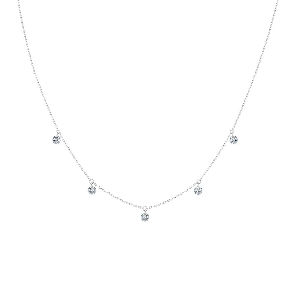 Collier La Brune et La Blonde 360° en or blanc et 5 diamants 0,07 carat