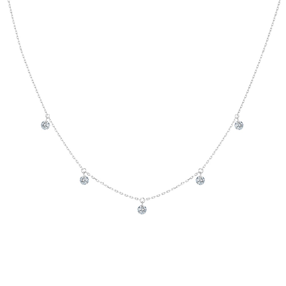 Collier La Brune et La Blonde 360° en or blanc et 5 diamants 0,07 carat