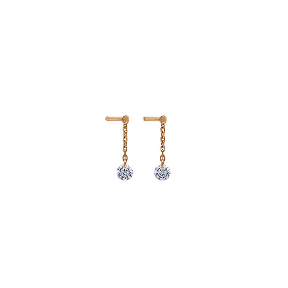 Mini pendants d'oreilles La Brune et La Blonde 360° en or rose 2 diamants 0,10 carat