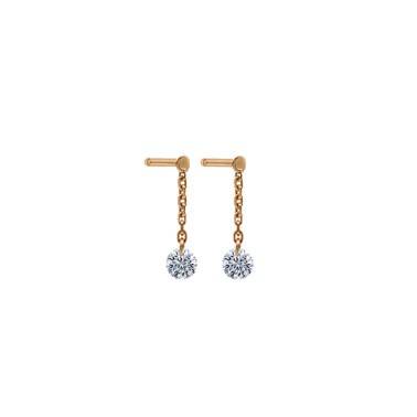 Mini pendants d'oreilles La Brune et La Blonde 360° en or rose 2 diamants 0,10 carat