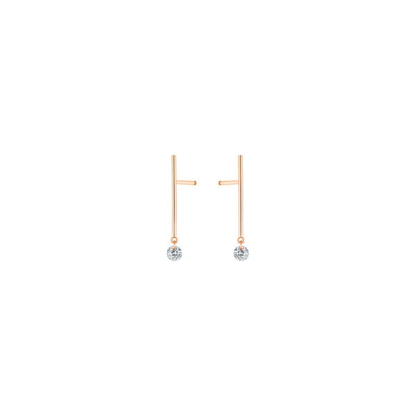 Mini pendants d'oreilles La Brune et La Blonde Majorette en or rose 2 diamants 0,07 carat