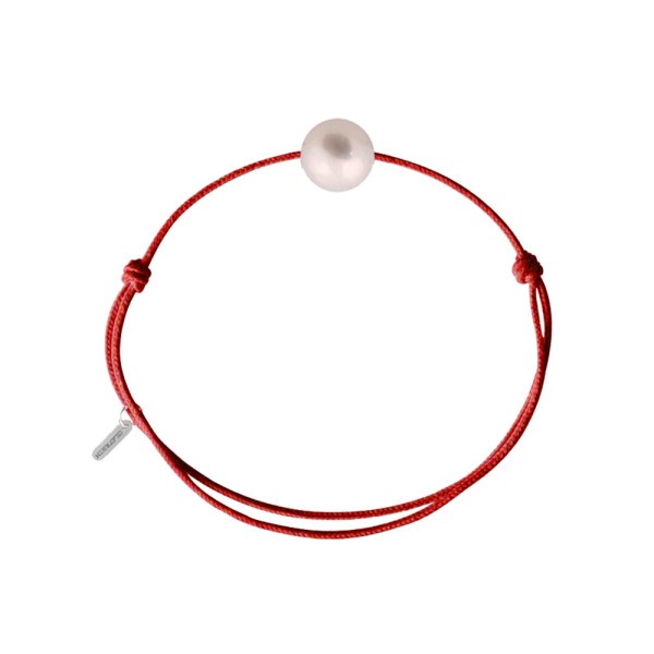 Bracelet Claverin Baby Pearly cordon rouge corail et perle blanche