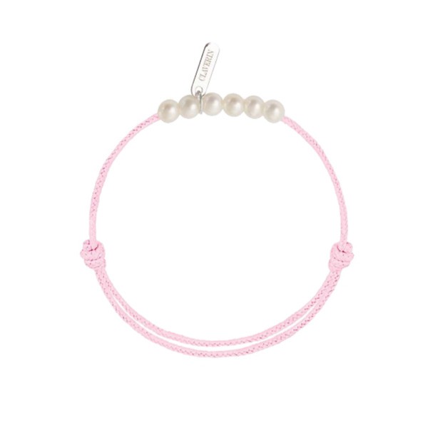 Bracelet Claverin Baby Little Treasures cordon rose et perles blanches