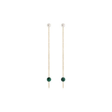 Boucles d'oreilles Claverin Hope  Two en or jaune perles blanches et perles de malachite