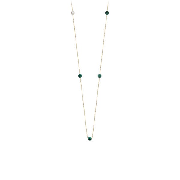 Collier Claverin Hope Five en or jaune perle blanche et perles de malachite