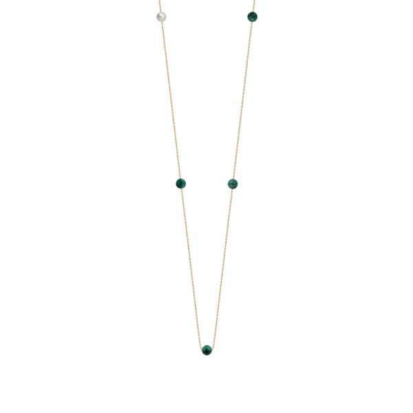 Collier Claverin Hope Five en or jaune perle blanche et perles de malachite