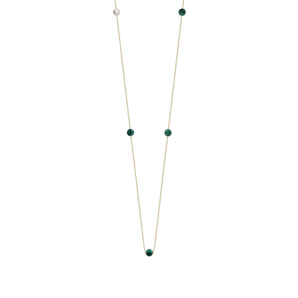 Collier Claverin Hope Five en or jaune perle blanche et perles de malachite