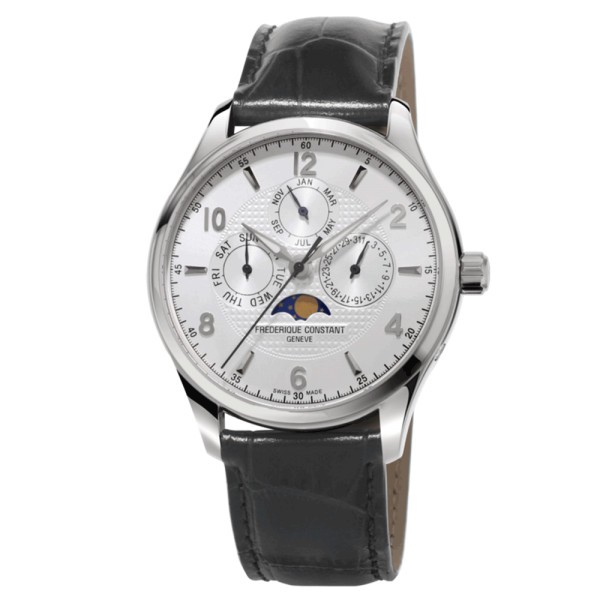 Montre Frédérique Constant Runabout Moonphase automatique cadran argenté bracelet cuir noir édition limitée 40 mm