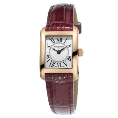 Montre Frédérique Constant Classics quartz cadran argenté bracelet cuir burgundy