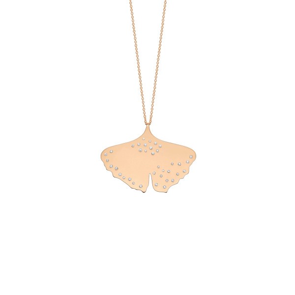 Collier Ginette NY Gingko en or rose et diamants - Soldat_PL