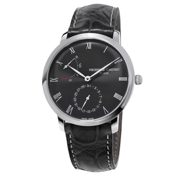 Montre Frédérique Constant Slimline automatique réserve de marche cadran noir bracelet cuir noir 40 mm