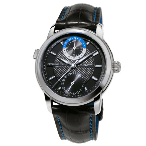 Montre Frédérique Constant Yacht Timer Regatta Countdown hybride cadran argent bracelet cuir noir 42 mm