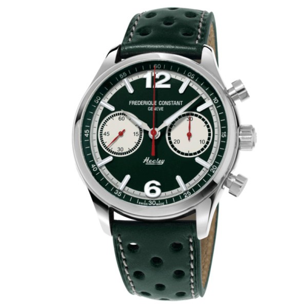 Montre Frédérique Constant Vintage Healey Chronograph automatique cadran vert bracelet cuir perforé vert 42 mm