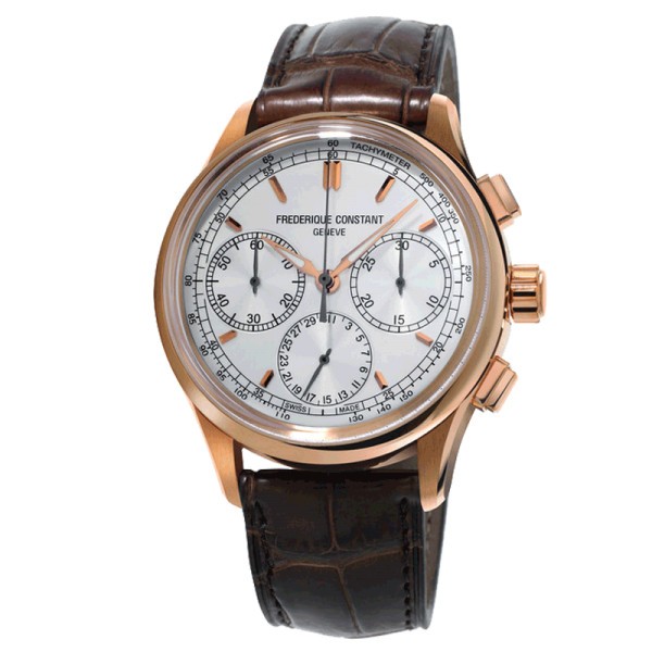 Montre Frédérique Constant Flyback Chronograph automatique cadran argent bracelet cuir marron 42 mm