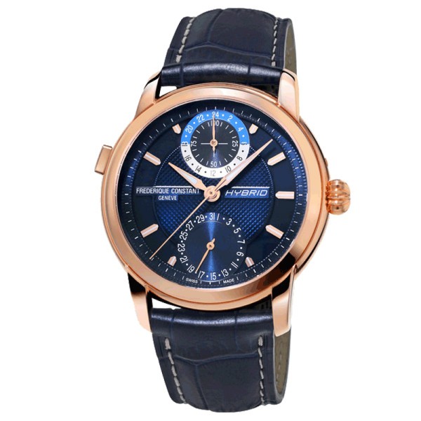 Montre Frédérique Constant Classic Hybrid cadran bleu bracelet cuir bleu 42 mm