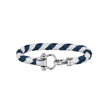 Bracelet Omega Sailing en acier inoxydable et nylon tressé blanc et bleu foncé