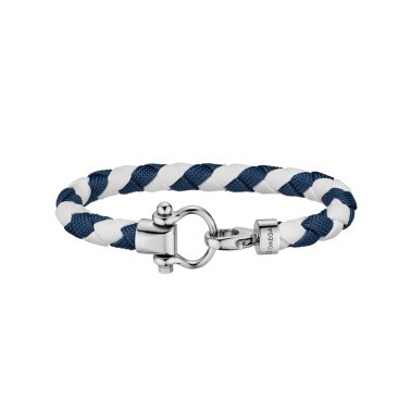 Bracelet Omega Sailing en acier inoxydable et nylon tressé blanc et bleu foncé