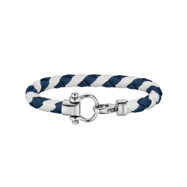 Bracelet Omega Sailing en acier inoxydable et nylon tressé blanc et bleu foncé