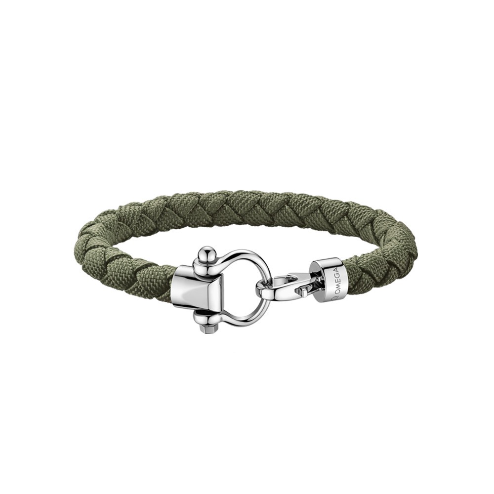 Bracelet Omega Sailing en acier inoxydable et nylon tressé kaki