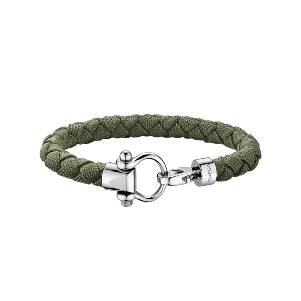 Bracelet Omega Sailing en acier inoxydable et nylon tressé kaki