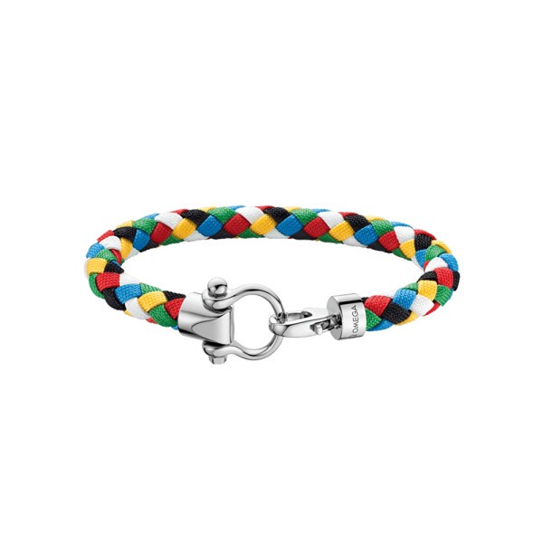Bracelet Omega Sailing en acier inoxydable et nylon tressé multicolore