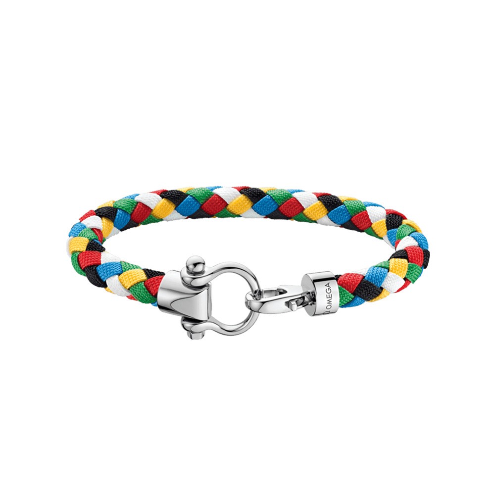 Bracelet Omega Sailing en acier inoxydable et nylon tressé multicolore