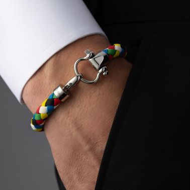 Bracelet Omega Sailing en acier inoxydable et nylon tressé multicolore