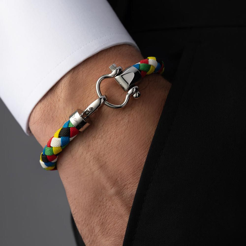 Bracelet Omega Sailing en acier inoxydable et nylon tressé multicolore