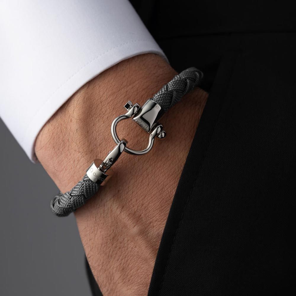 Bracelet Omega Sailing en acier inoxydable et nylon tressé gris