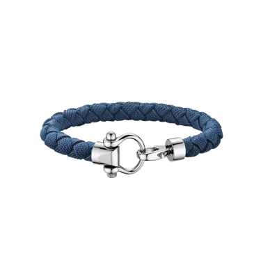 Bracelet Omega Sailing en acier inoxydable et nylon tressé bleu