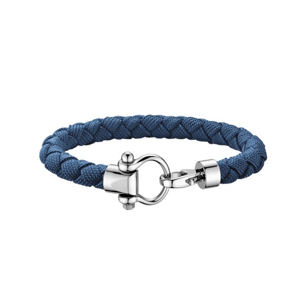 Bracelet Omega Sailing en acier inoxydable et nylon tressé bleu