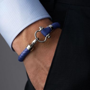 Bracelet Omega Sailing en acier inoxydable et caoutchouc bleu électrique