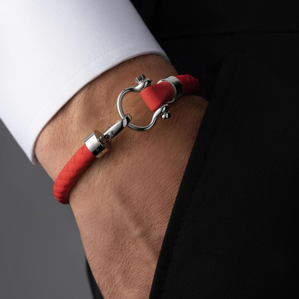 Bracelet Omega Sailing en acier inoxydable et caoutchouc rouge