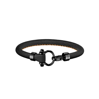 Bracelet Omega Sailing en acier inoxydable et caoutchouc noir structuré avec surpiqûre orange
