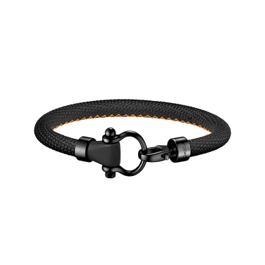 Bracelet Omega Sailing en acier inoxydable et caoutchouc noir structuré avec surpiqûre orange